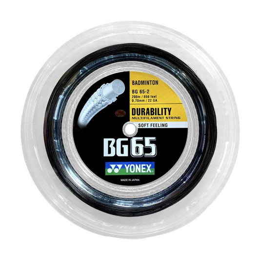 Yonex BG65 badminton string reel on a white background