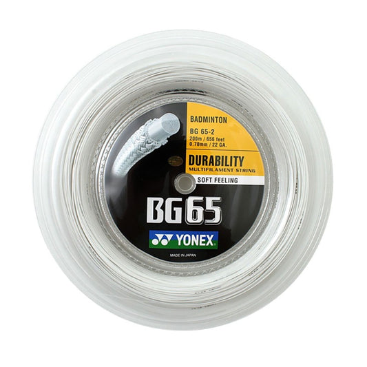 Yonex BG65 badminton string reel on a white background