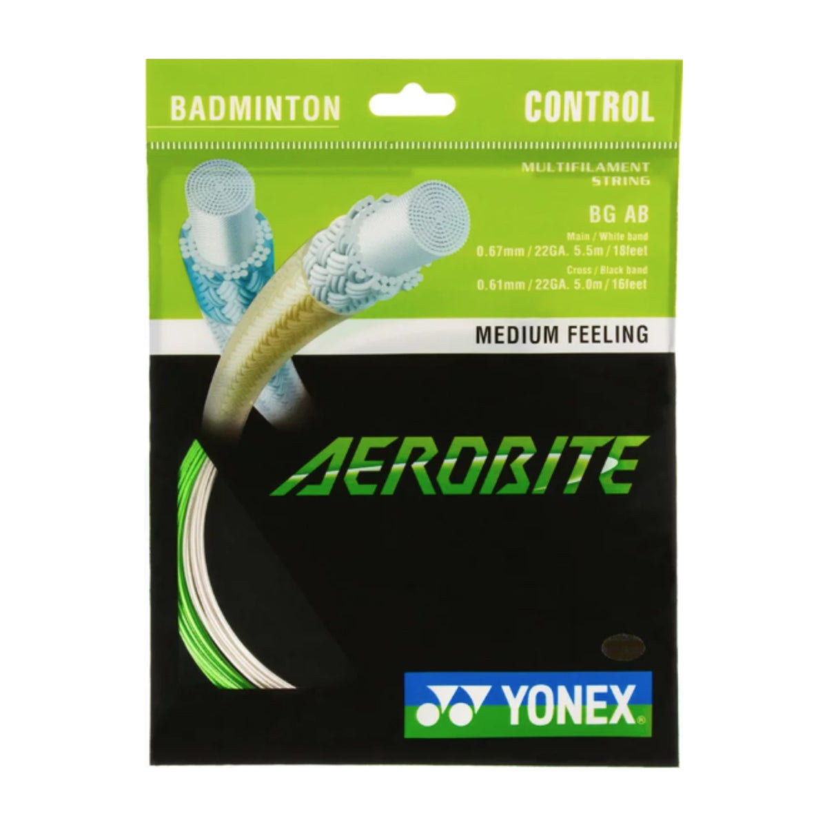 Yonex Aerobite badminton string package with green and black design