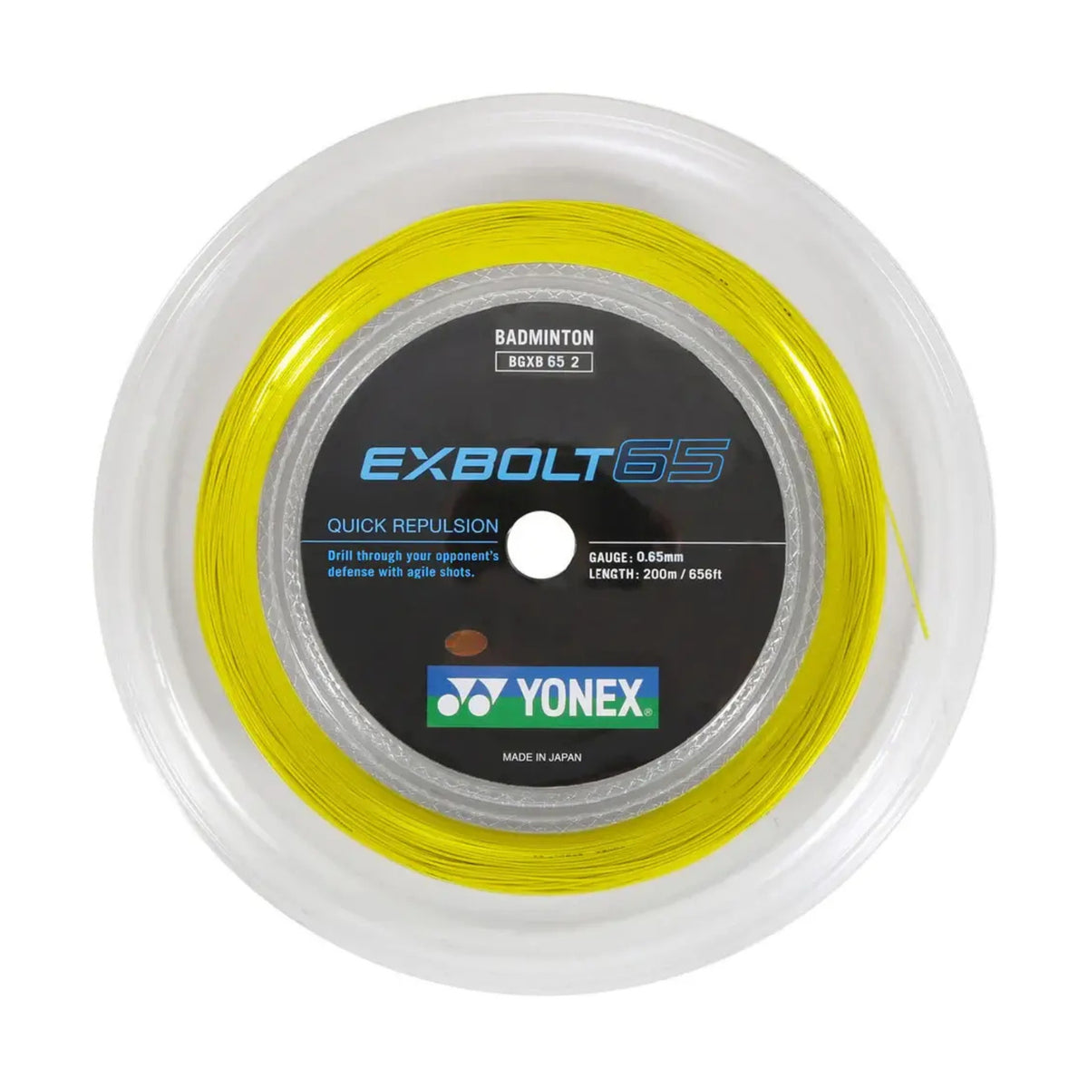 Yonex Exbolt 65 badminton string reel on a white background