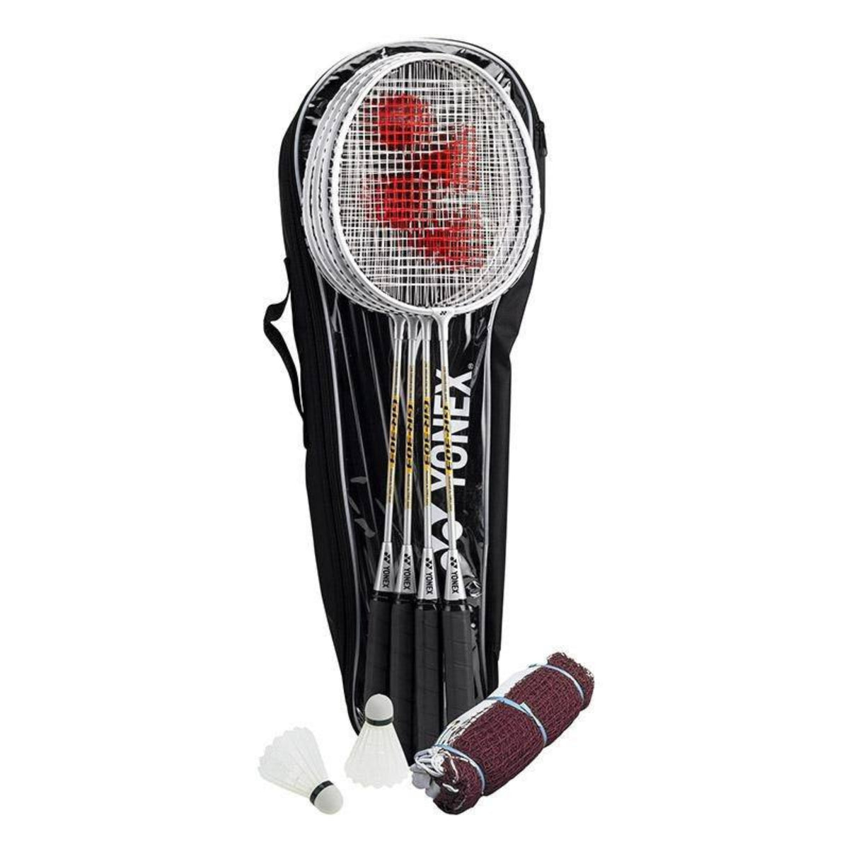 Badminton racket set with Yonex branding on a white background