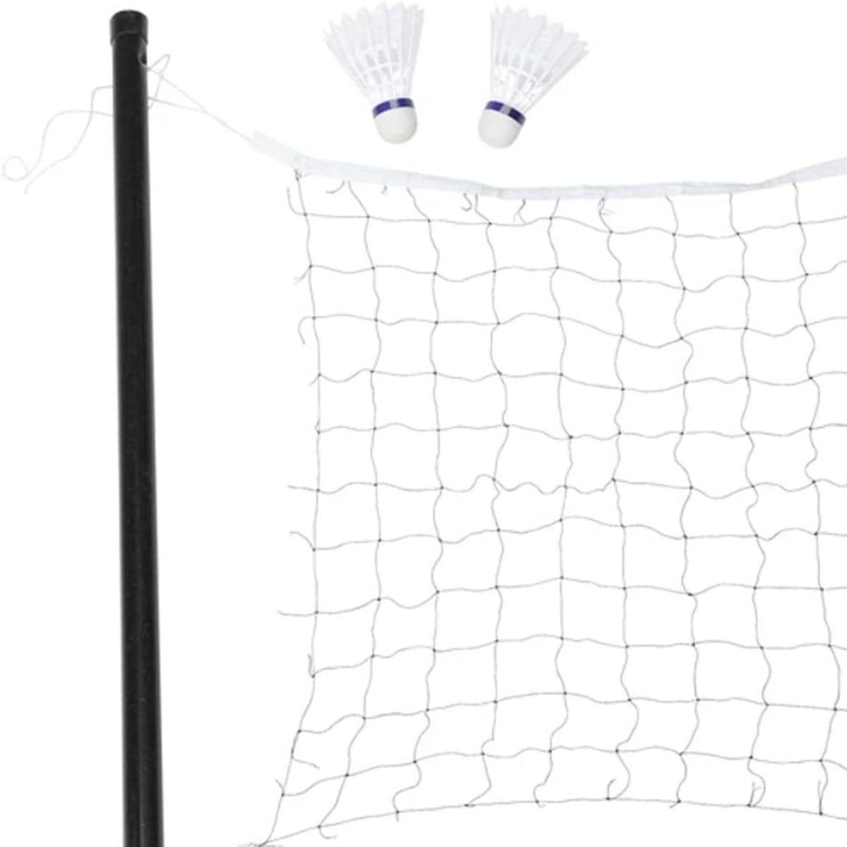 Badminton net with two shuttlecocks on a white background