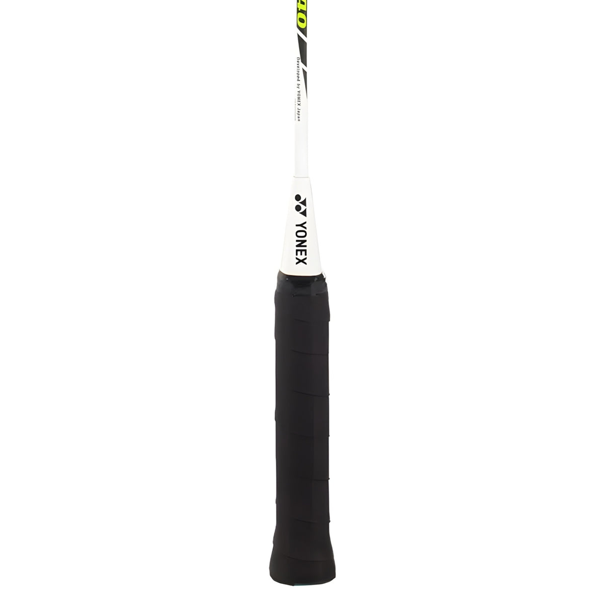 Yonex badminton racket with black grip on a white background