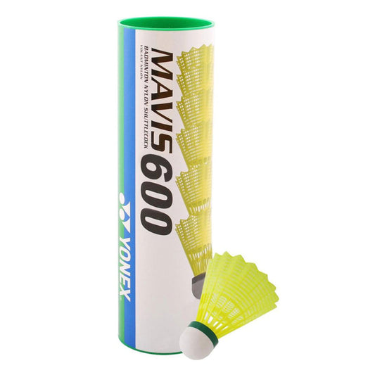 Yonex Mavis 600 badminton shuttlecock with packaging on a white background