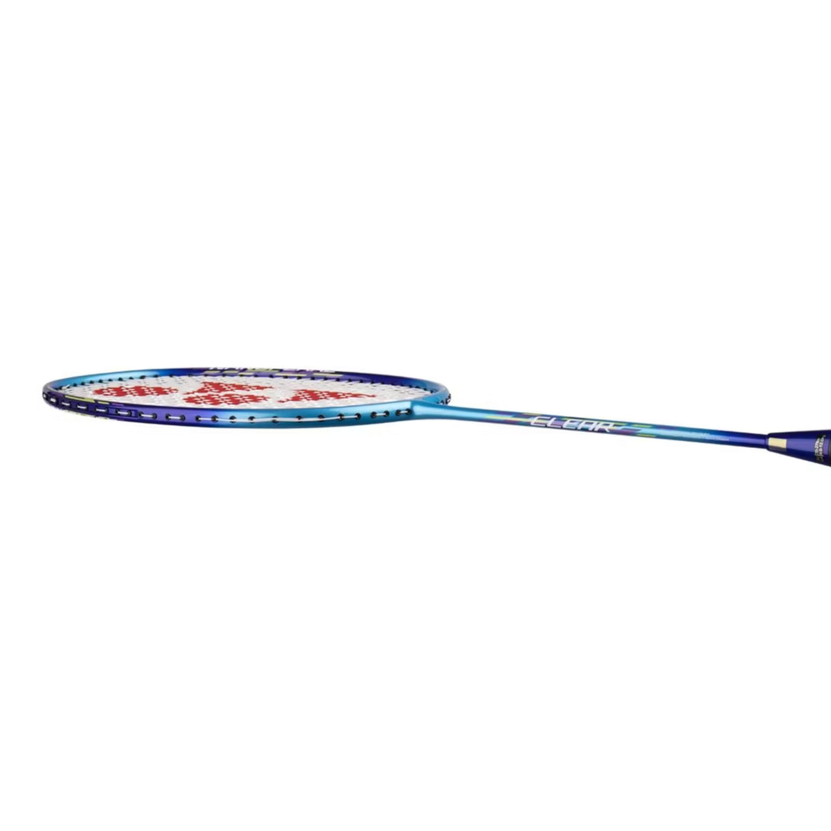 Blue badminton racket on a white background
