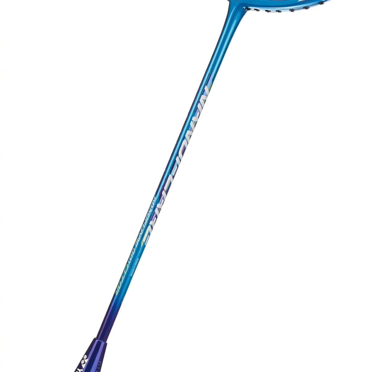 Blue badminton racket on a white background