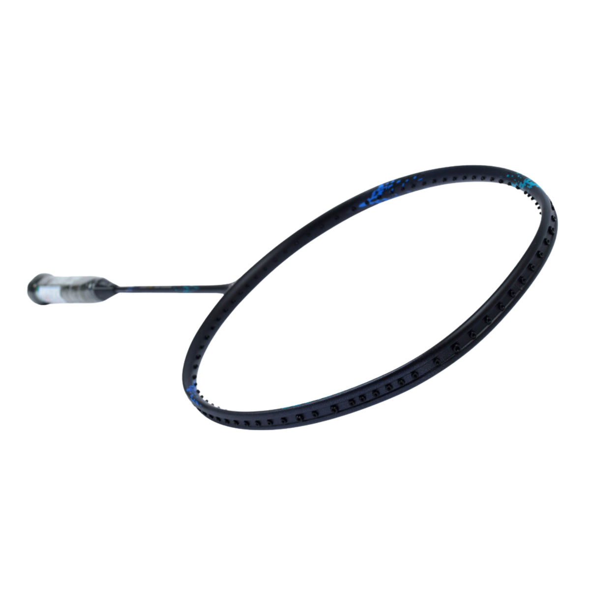 Black badminton racket on a white background