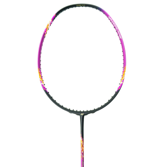 Badminton racket with colorful frame on a white background