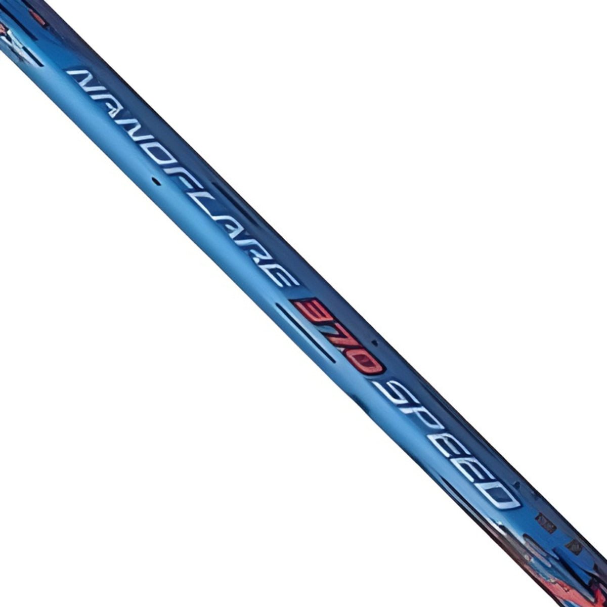 Blue and red badminton racket shaft with 'Nanoflare' branding on a white background