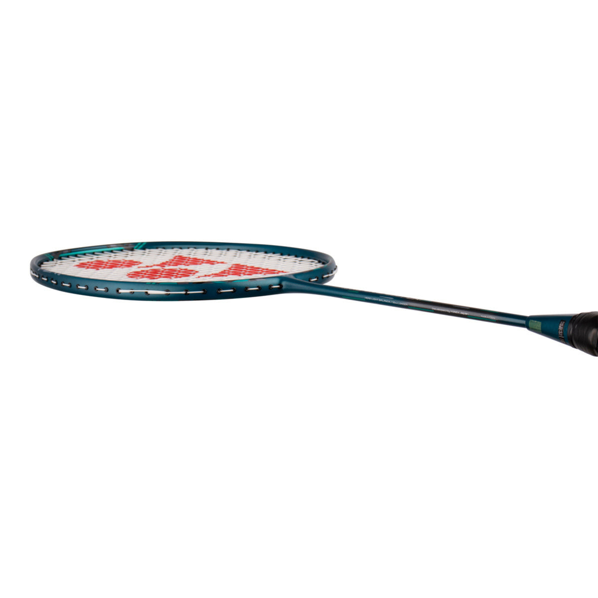 Badminton racket with a brand logo on a white background