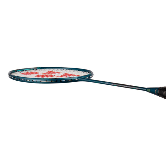Badminton racket with a brand logo on a white background