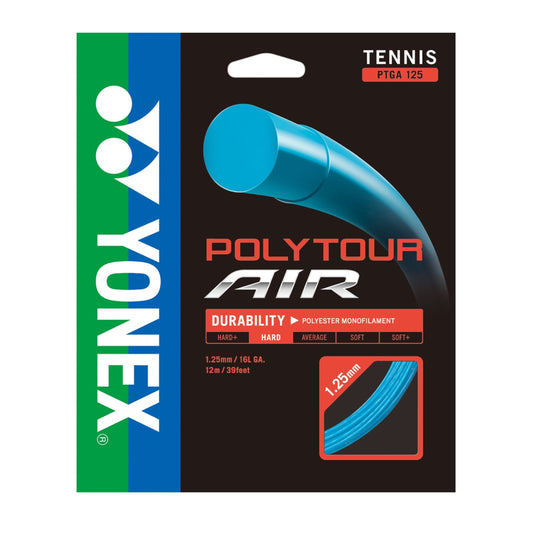Yonex Polytour Air tennis string package on a white background