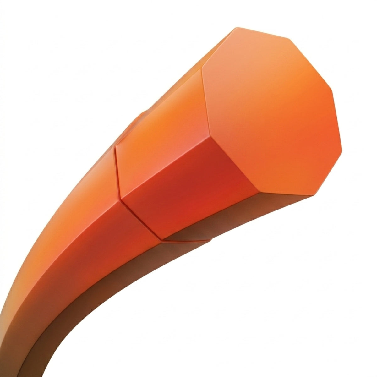 Close-up of an orange geometric tennis string on a white background