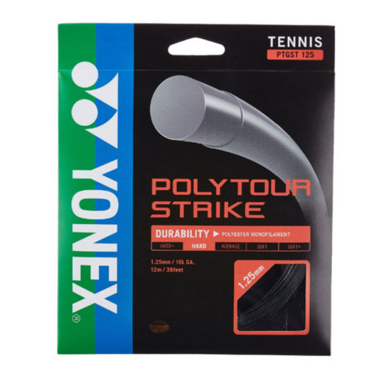 Yonex Polytour Strike tennis string packaging on a white background