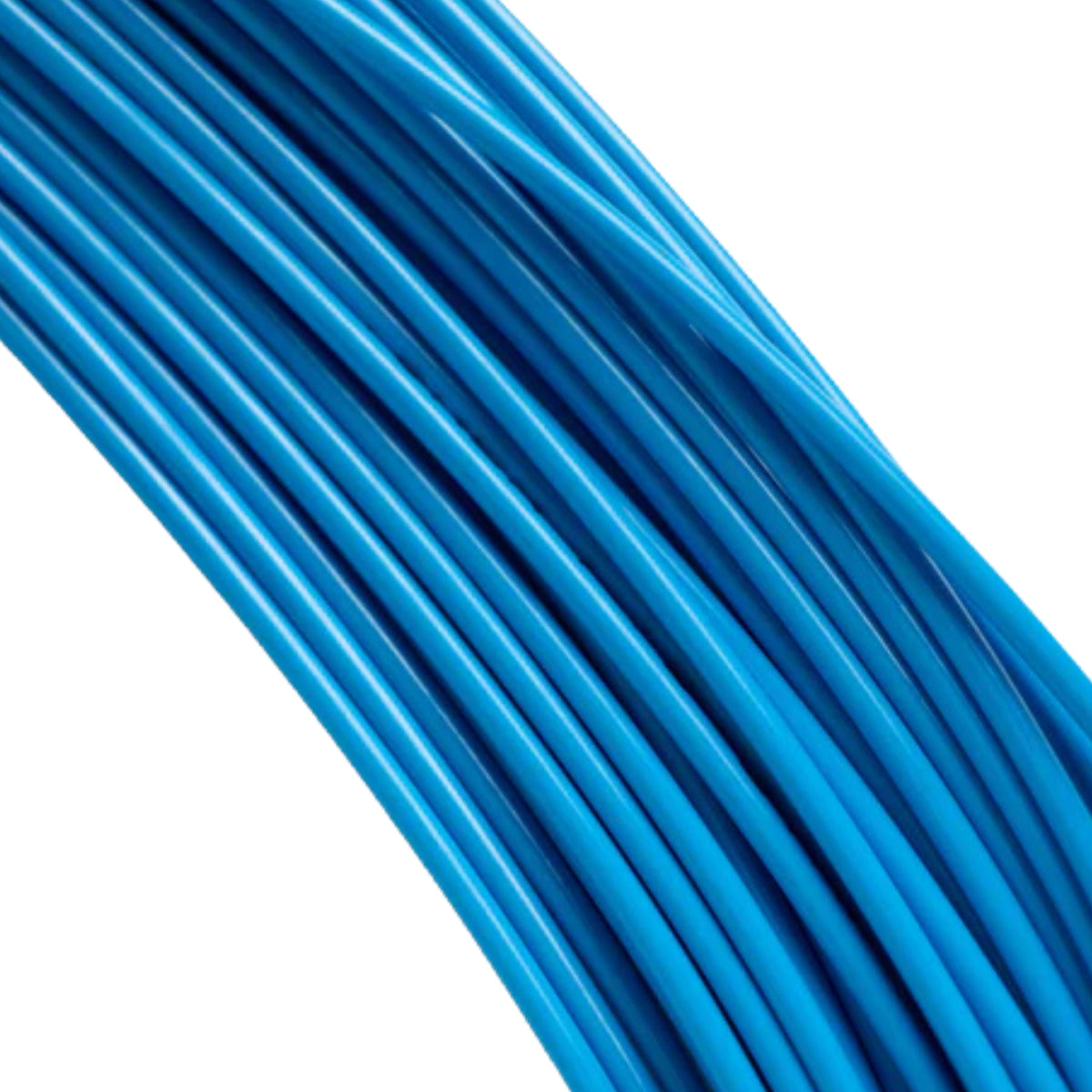 Close-up of blue Yonex tennis string on a white background