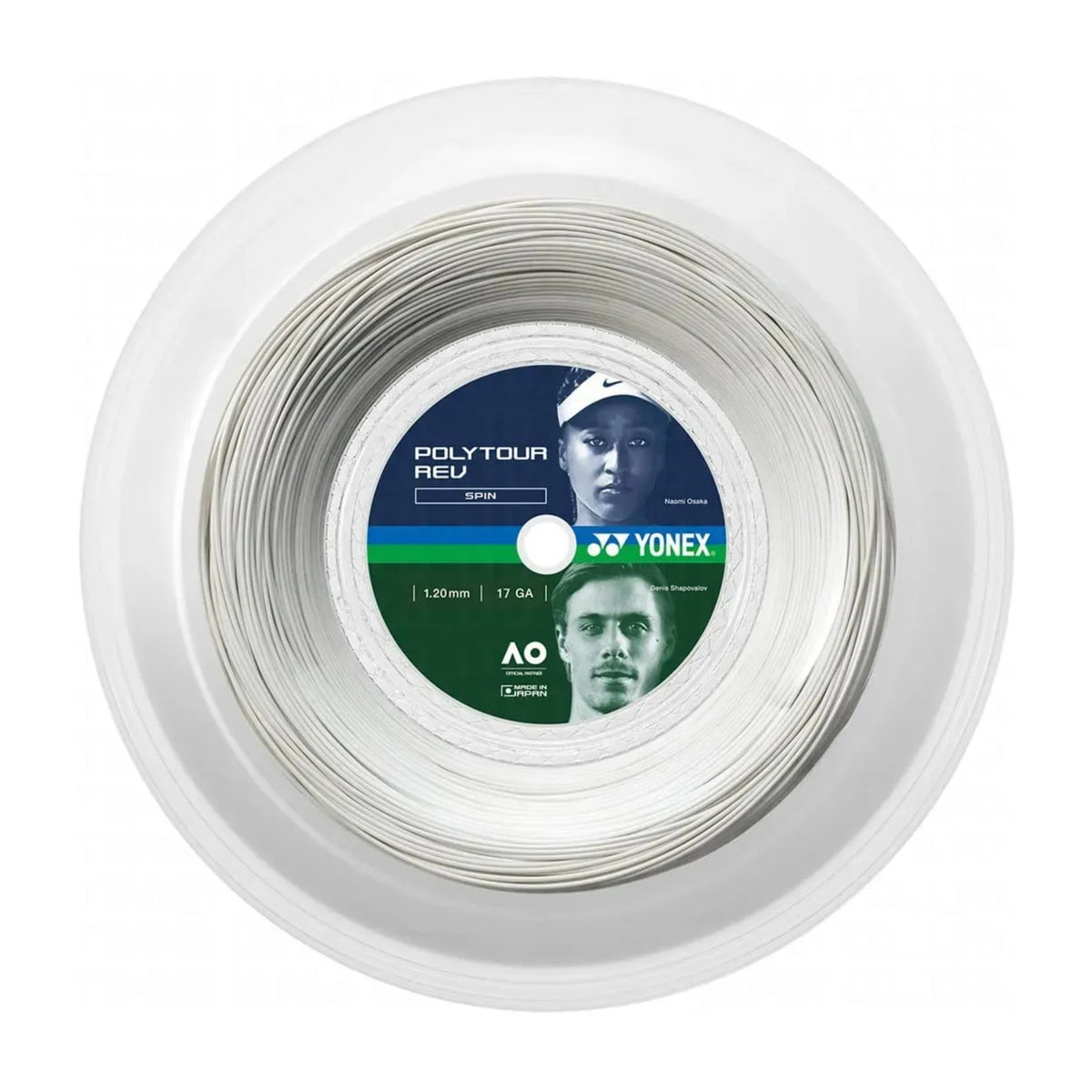Yonex tennis string reel with branding on a white background