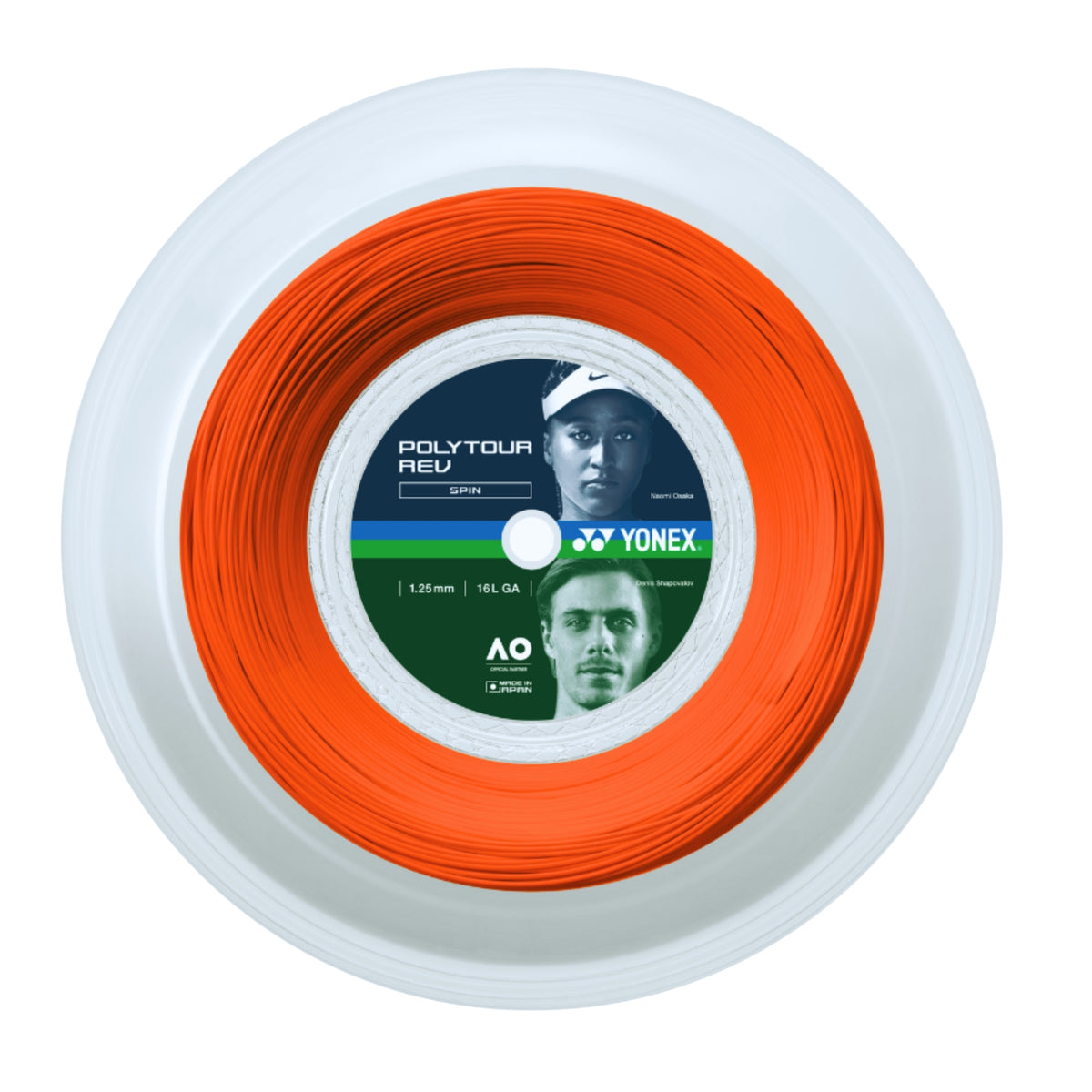 Reel of Yonex tennis string with branding on a white background