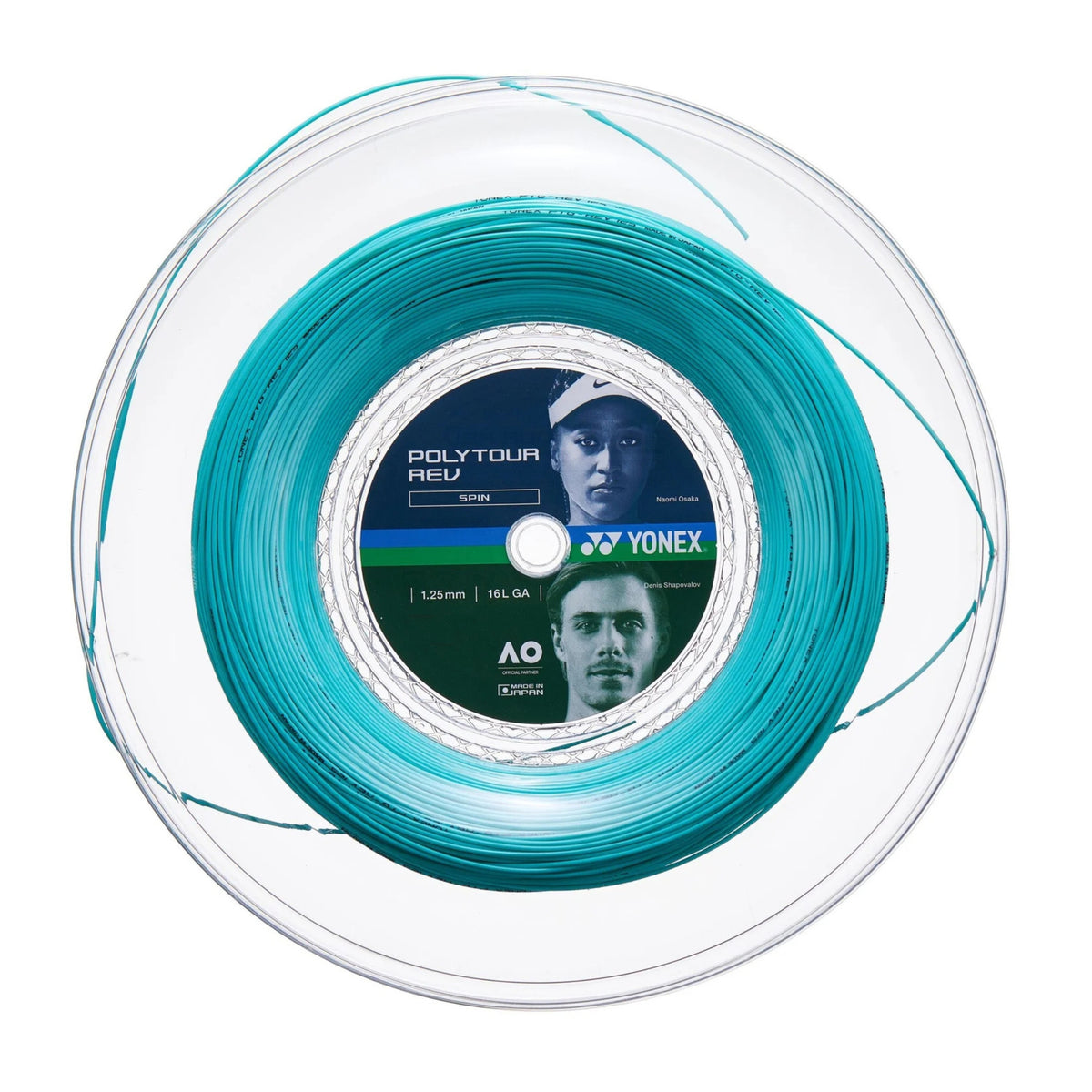 Yonex tennis string reel with branding on a white background