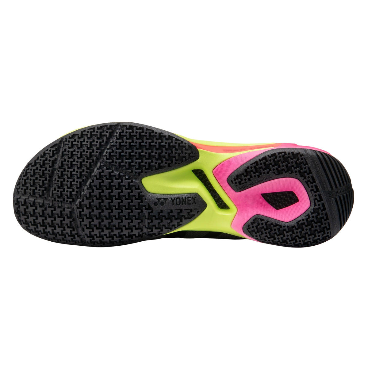 Close-up of a Yonex tennis shoe sole on a white background