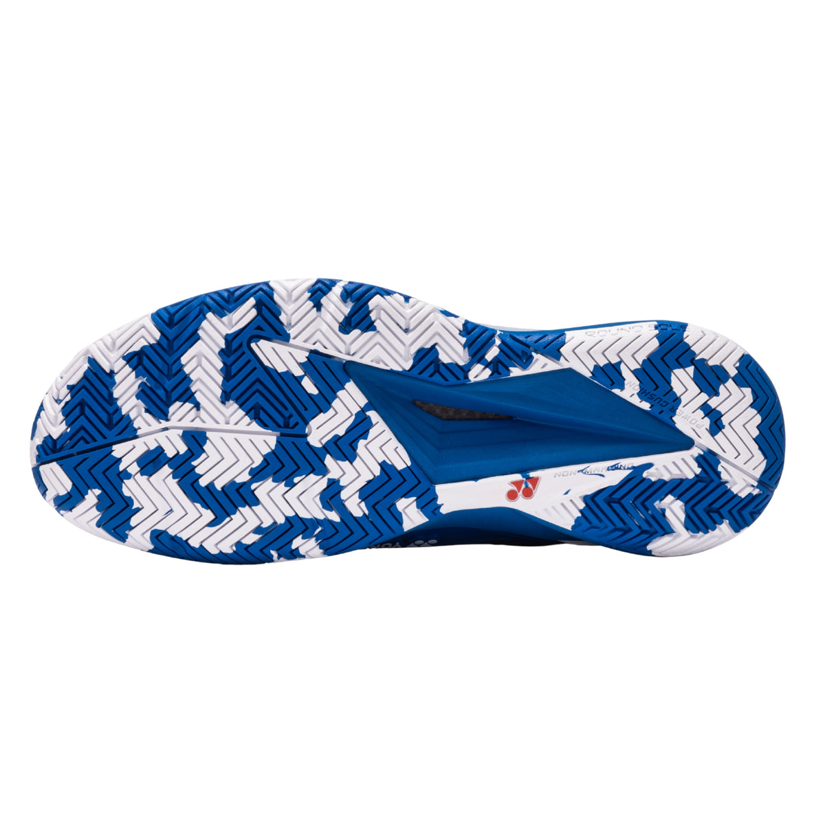 Blue and white shoe sole with pattern on a white background