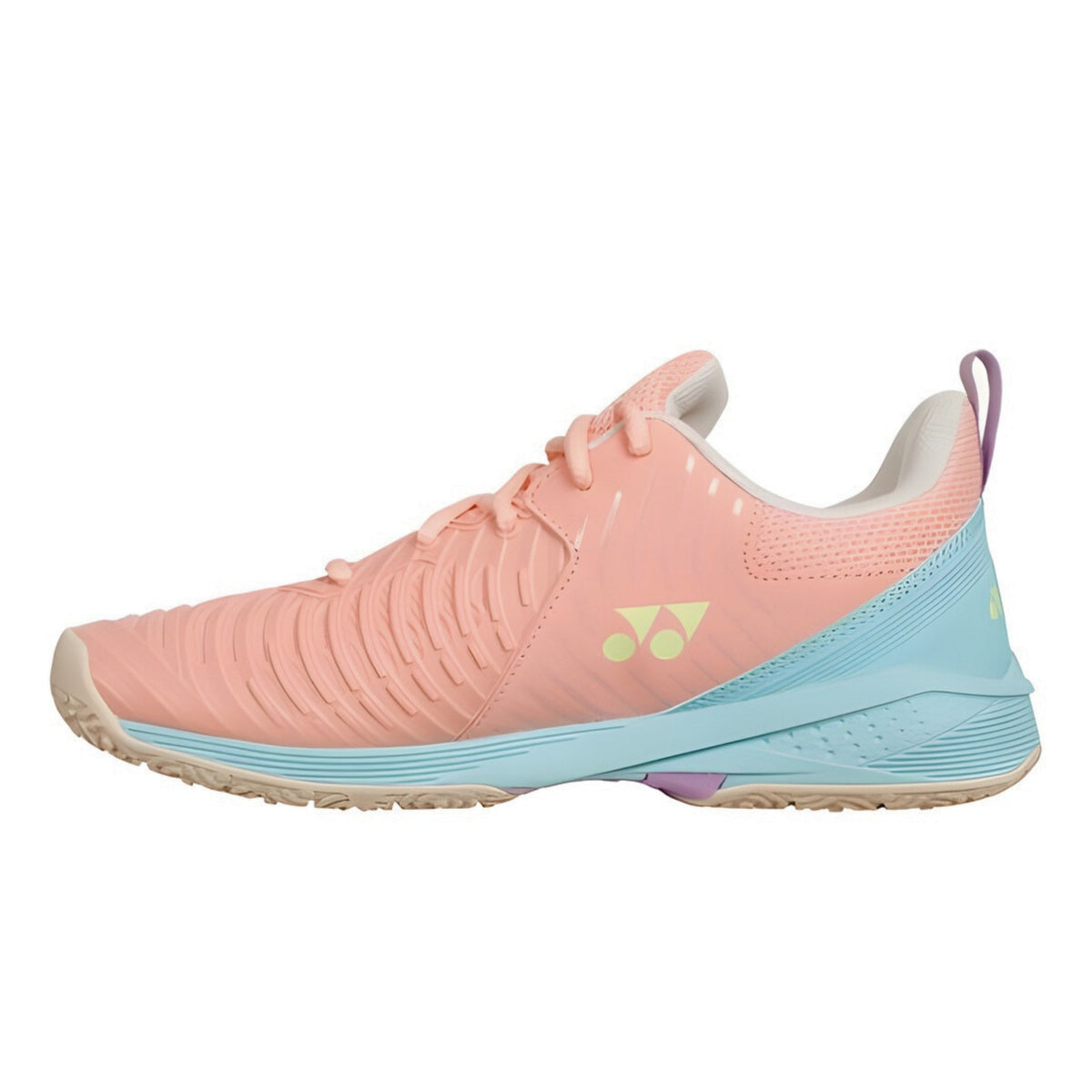 Pink and blue tennis shoe on a white background