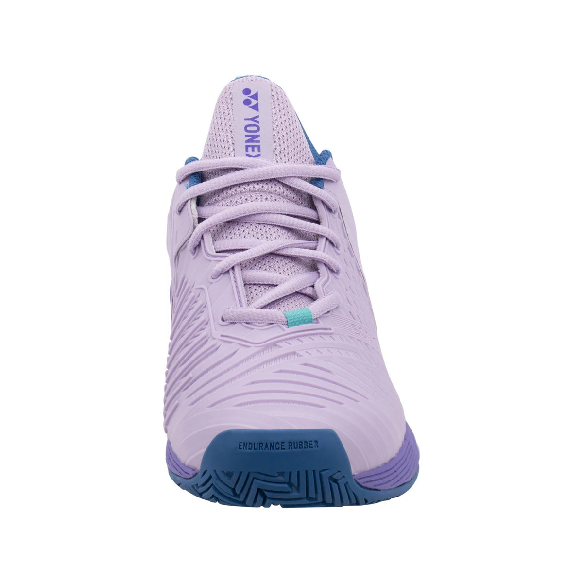 Purple and blue tennis shoe with Yonex branding on a white background