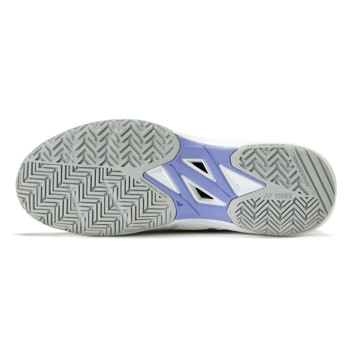 Back view of a sports shoe with a brand logo on a white background
