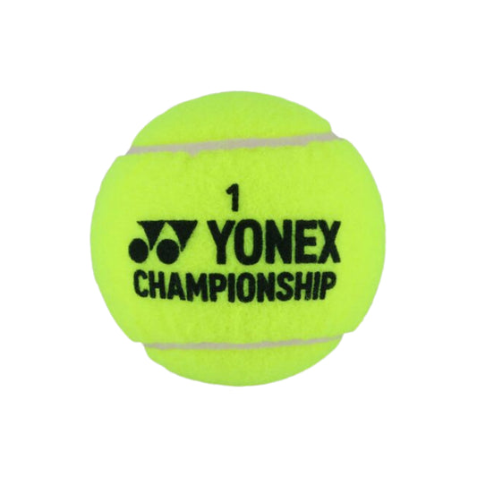 Yellow tennis ball with Yonex branding on a white background