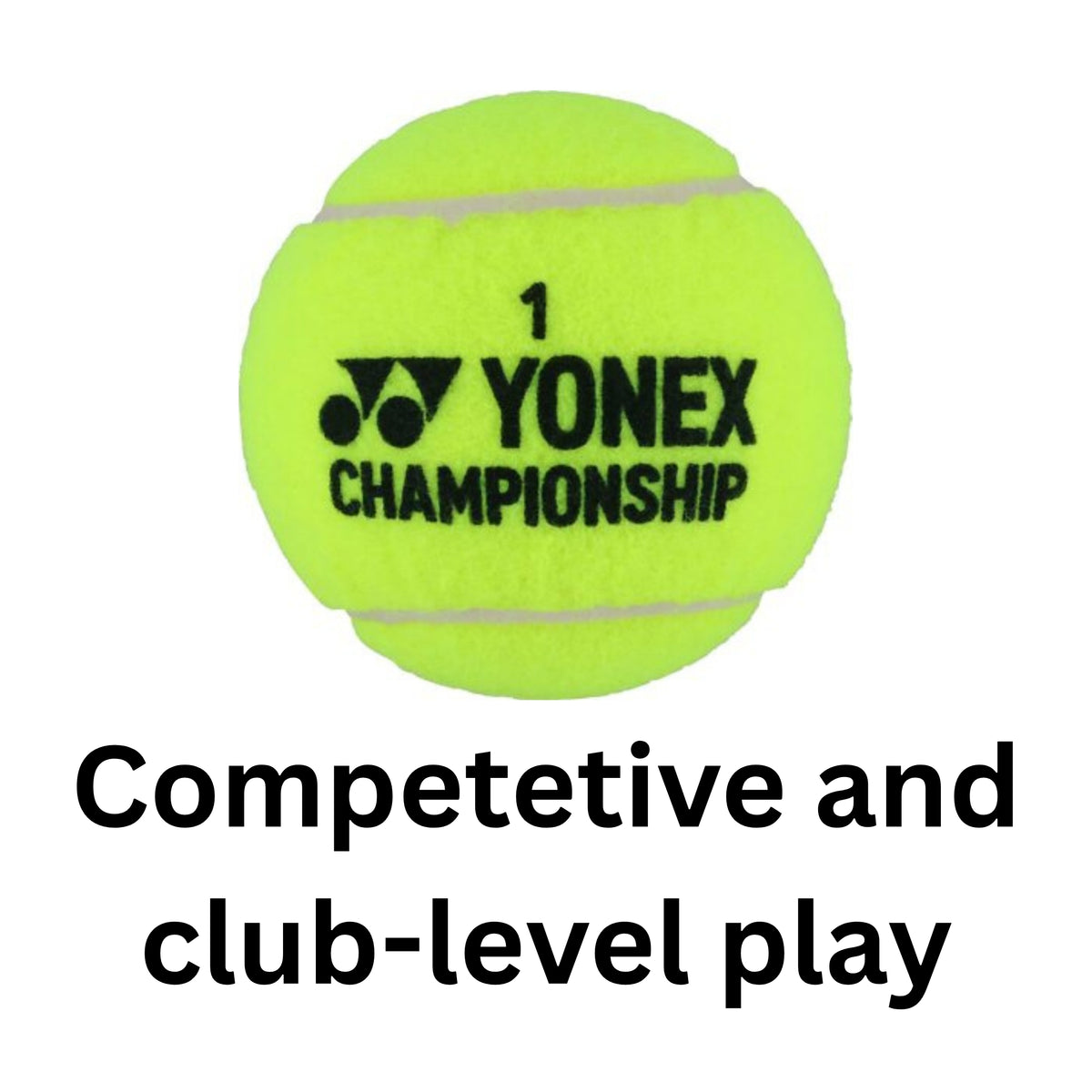 Yonex tennis ball with text on a white background