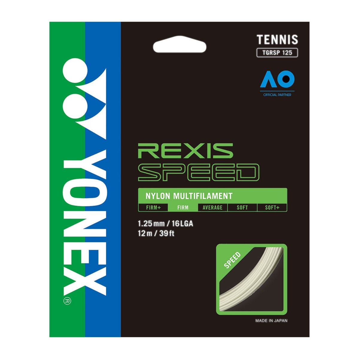 Yonex REXIS SPEED tennis string package on a white background