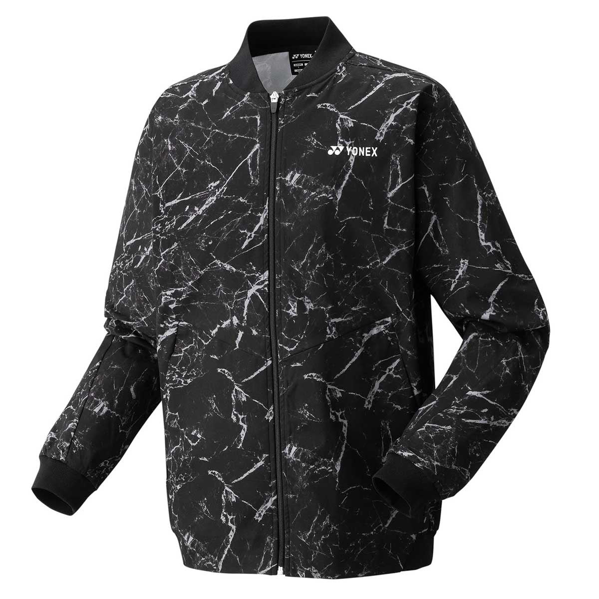 Black marbled pattern jacket with Yonex logo on a white background
