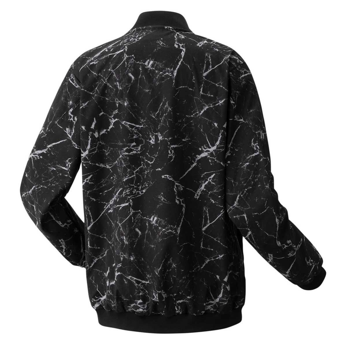 Black marble patterned jacket on a white background