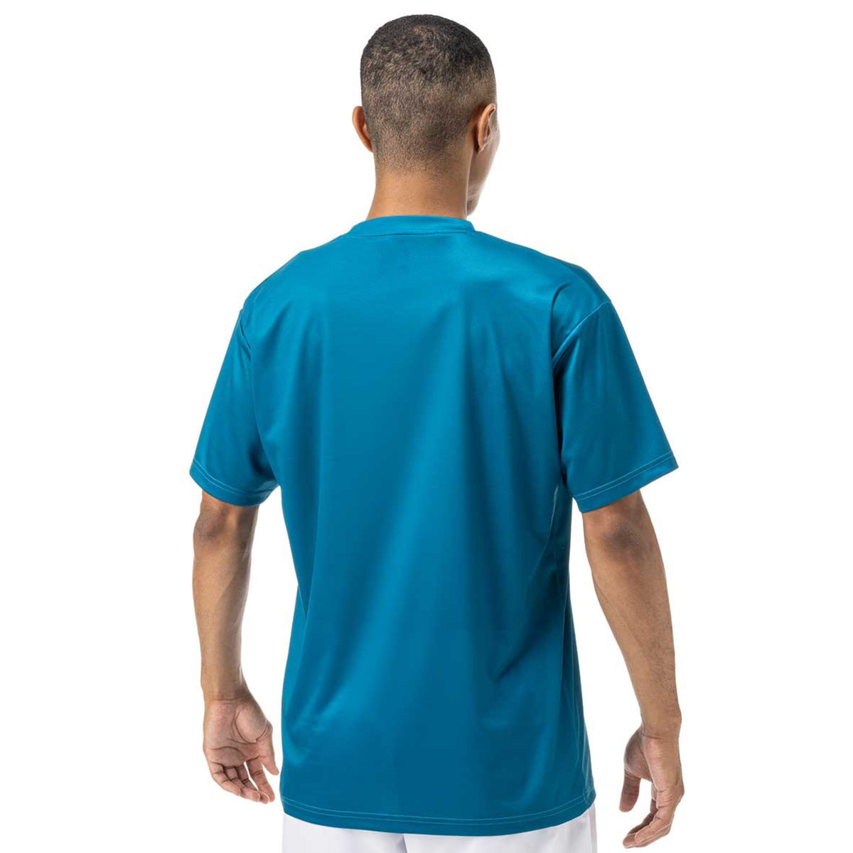 Man wearing a blue t-shirt on a white background