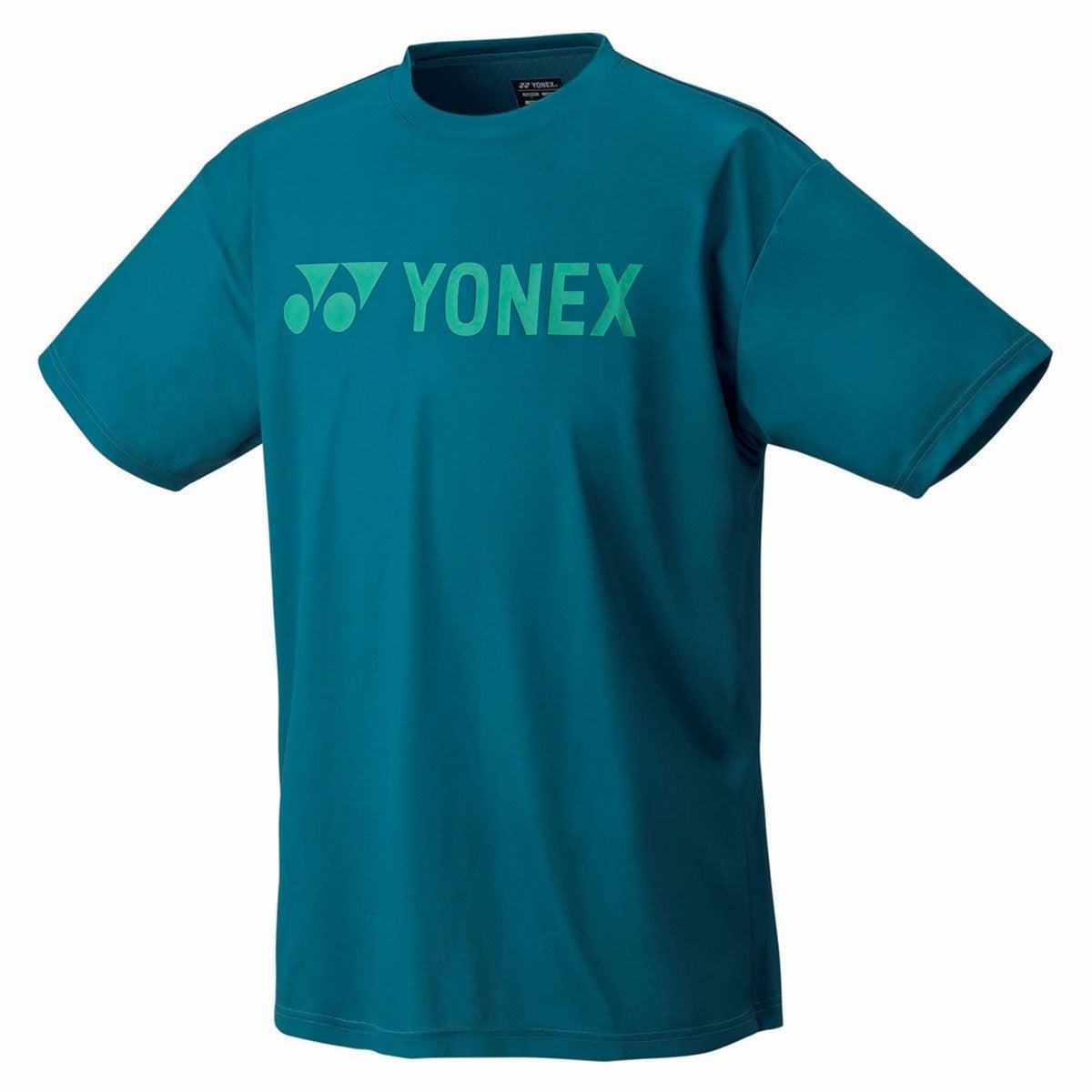 Teal t-shirt with Yonex logo on a white background